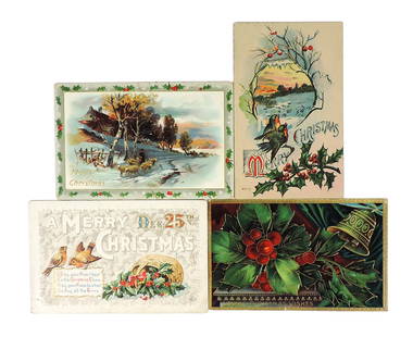 Christmas Postcards (4), Raphael Tuck Winter Landscapes, No. 519, embossed,: Christmas Postcards (4), Raphael Tuck Winter Landscapes, No. 519, embossed, posted 1912 w/Rare Geo. Washington 1 Cent stamp, VG cond w/upper border break, A Merry Christmas Dec. 25th, J. Herman-1912,