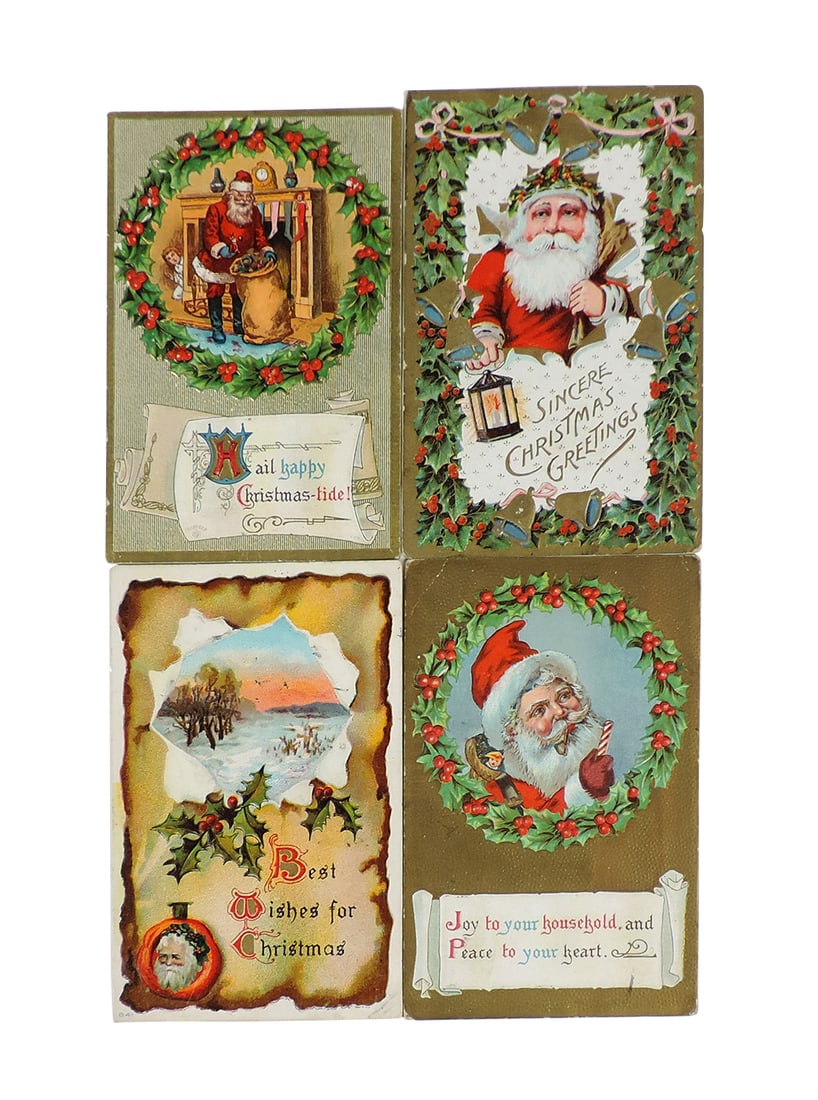 Christmas Postcards (4), Santa w/lantern, Printed in Germany, #2125, unpost (1 of 2)