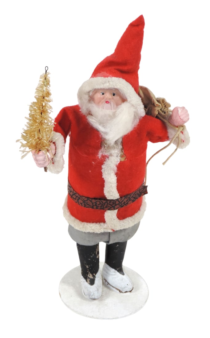 Christmas Belsnickel/Santa Figure, c.1920-1940s, paper mache w/celluloid fa (1 of 2)