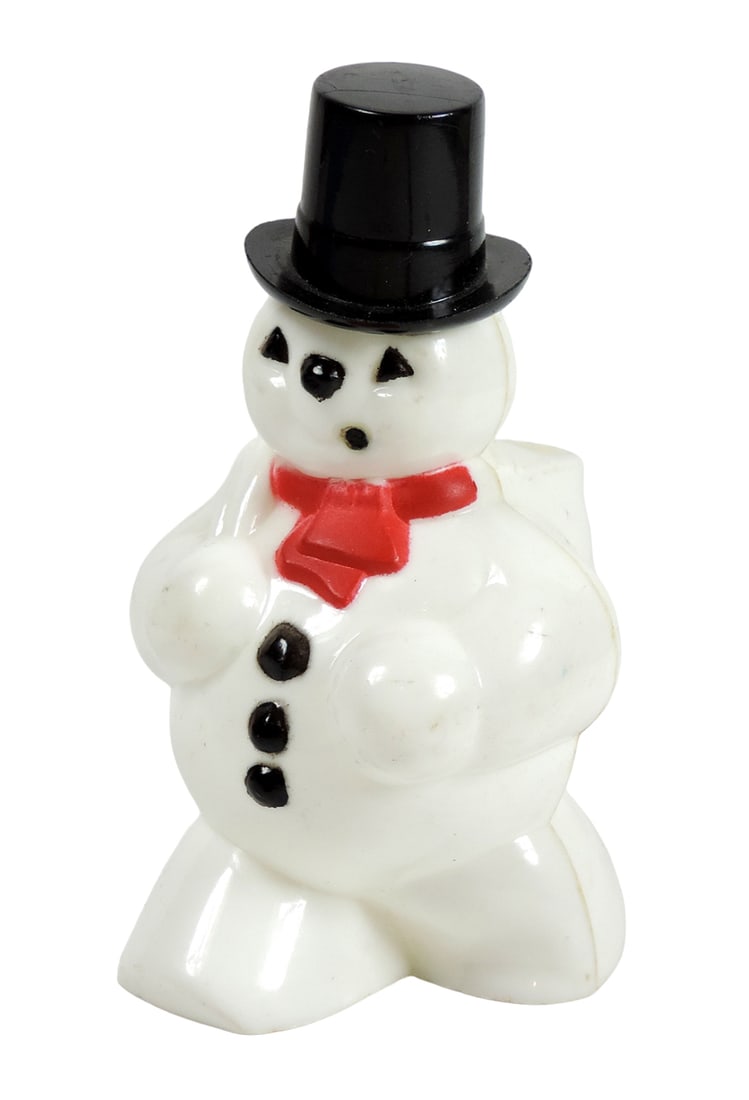 Christmas Candy Container, Frosty the Snowman w/red scarf, pipe & black top (1 of 2)