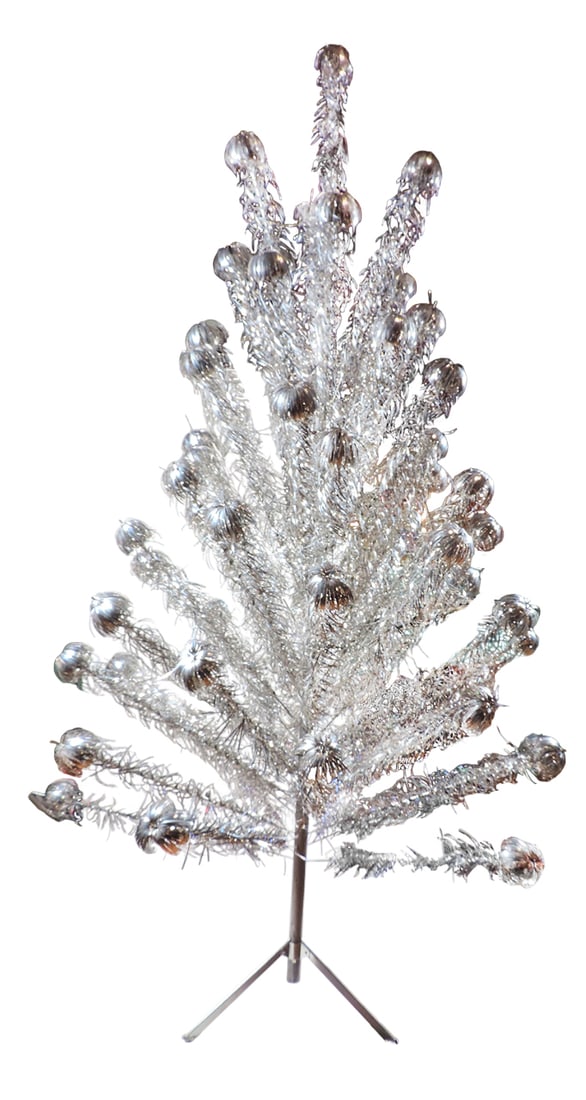 Christmas Silver Glow Aluminum Pom Pom Tree, mfgd by United States Silver T (1 of 8)