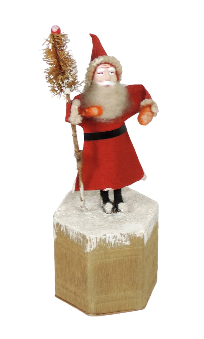 Christmas, Belsnickel/Santa Figure, paper mache, bottle brush staff, c.1930 (1 of 3)