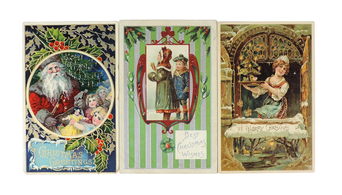 Christmas Postcards (3), Christmas Greetings, Santa w/children, Sampson Bro (1 of 2)