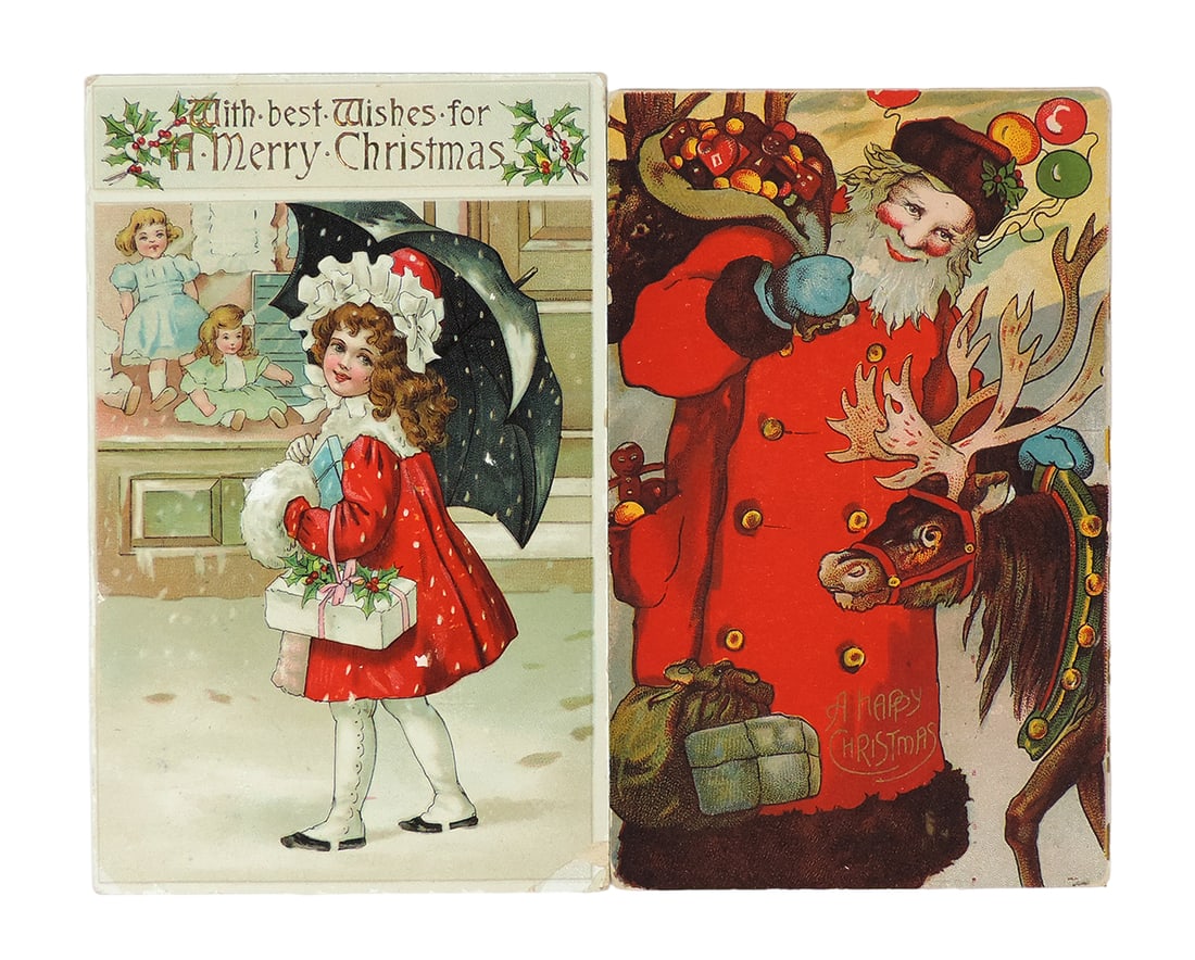 Christmas Postcards (2), With Best Wishes for A Merry Christmas Girl w/Umbr (1 of 2)
