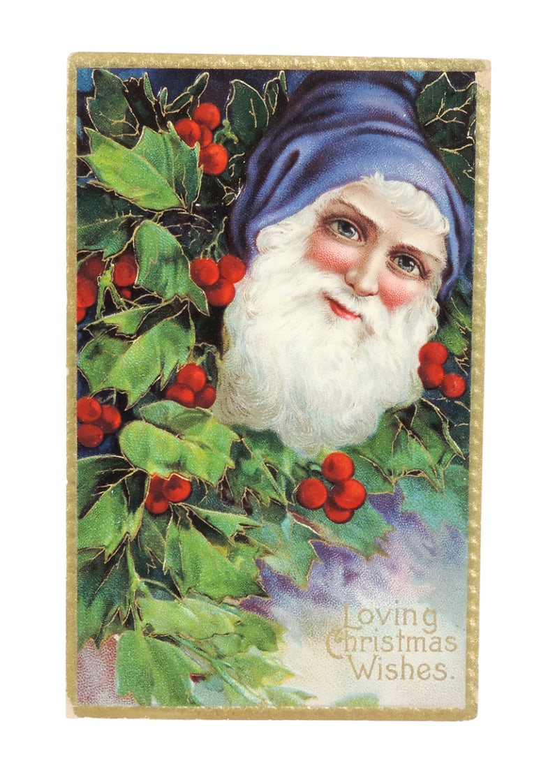 Christmas Postcard, Loving Christmas Wishes, Santa in Blue Suit, Serie 1480 (1 of 2)
