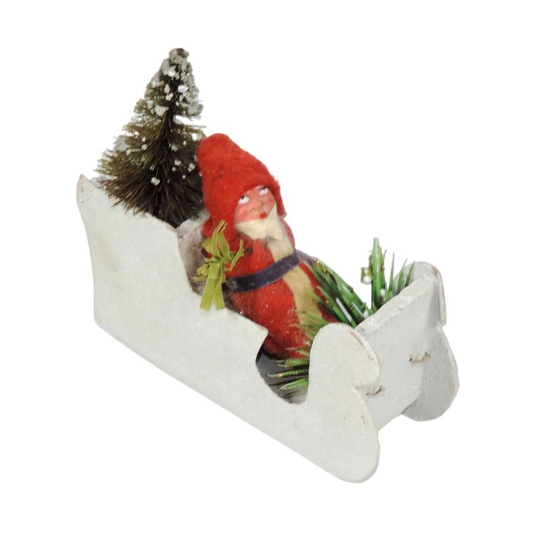 Christmas Belsnickel/Santa Figure in sleigh, c.1930s, paper mache/felt/card (1 of 2)