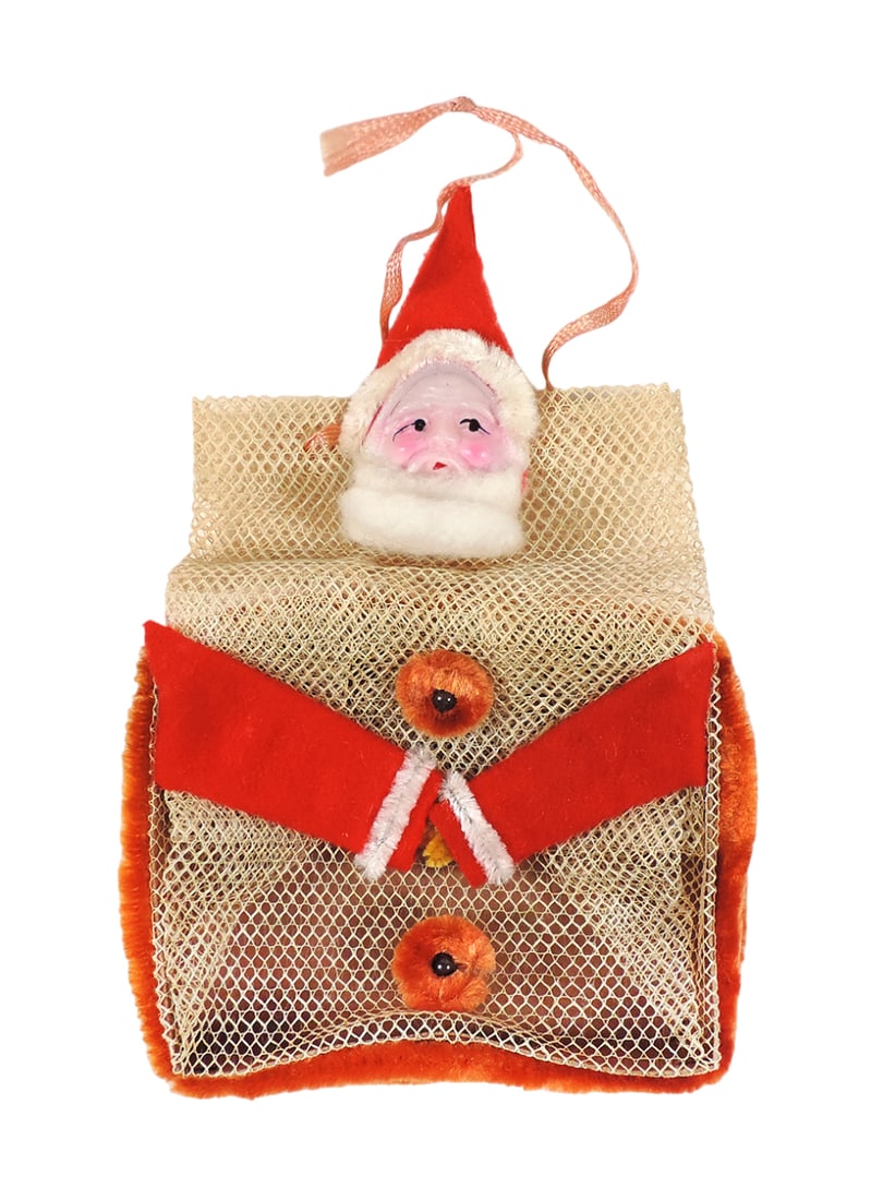 Christmas, Santa Candy Container, mesh body w/celluloid face, pipe cleaner (1 of 1)