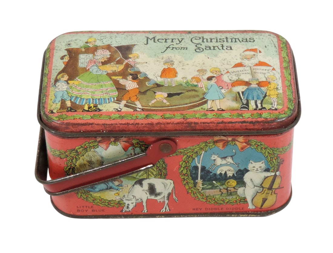 Christmas Candy Container, Merry Christmas from Santa w/Nursery Rhymes scen (1 of 3)