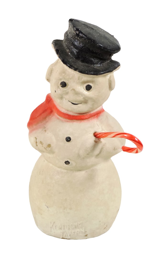 Christmas "Kentucky Tavern" Bourbon Bottle Cover Advertising Snowman, embos (1 of 2)