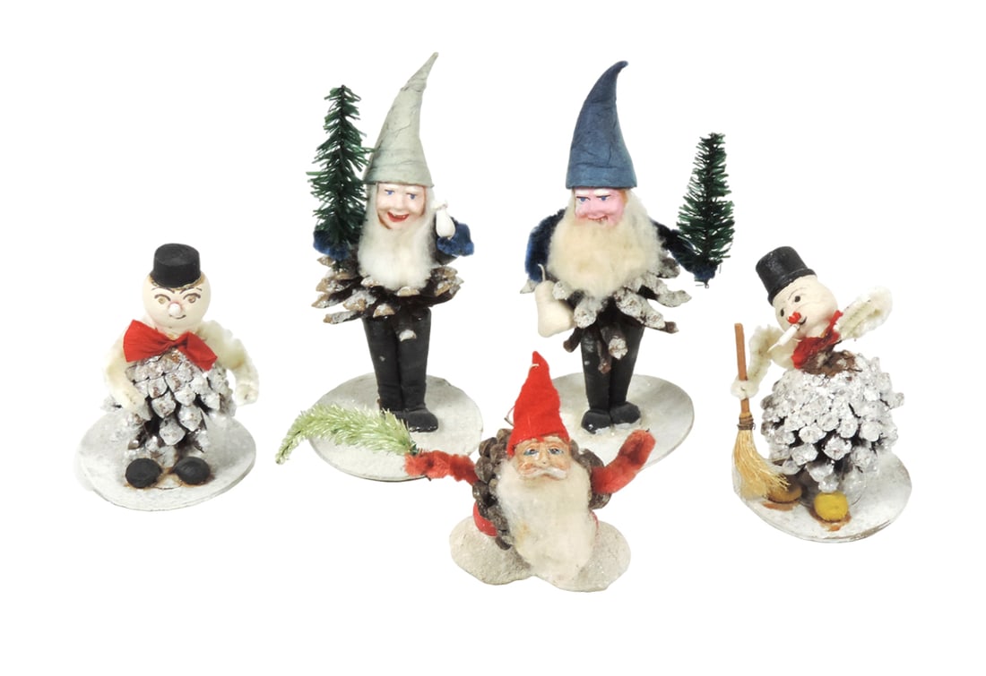 Christmas Pinecone Figures (5), elf -ike w/Bottle Brush trees, snowmen (one (1 of 1)