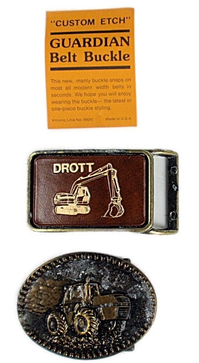 Case Belt Buckle, 2 pcs. 1 Drott Custom Etched, 1 Case "4 Wheel Drive Tract (1 of 2)