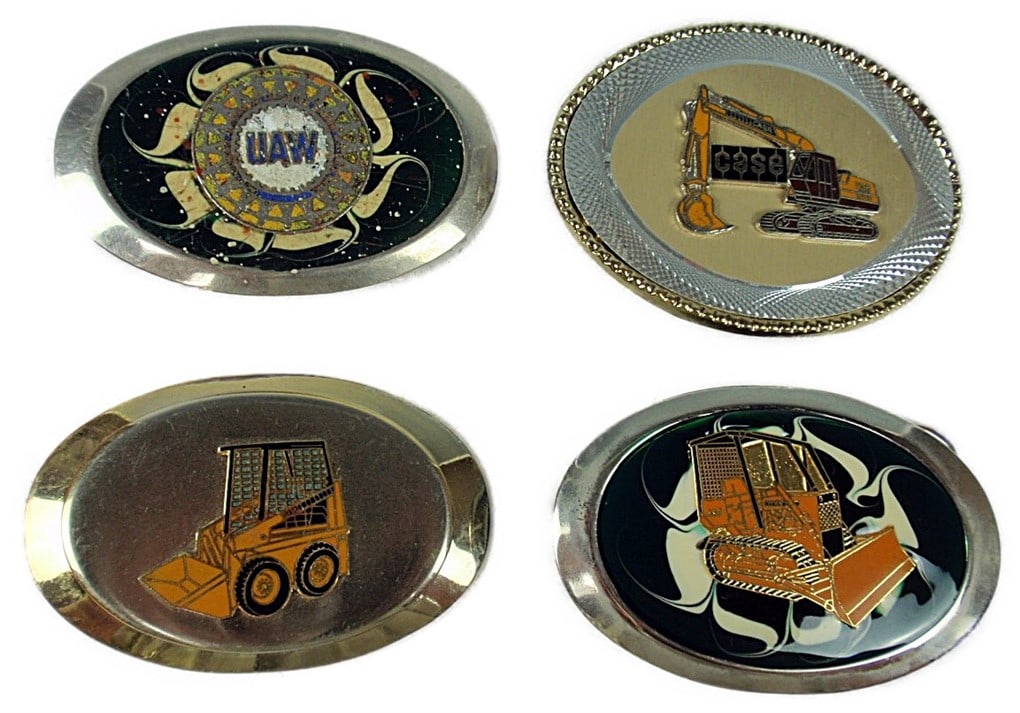 Case Belt Buckle. 4 pcs. Enamel, 1 Skid Loader, 1 UAW, 1 Dozer, 1 Excavator (1 of 2)