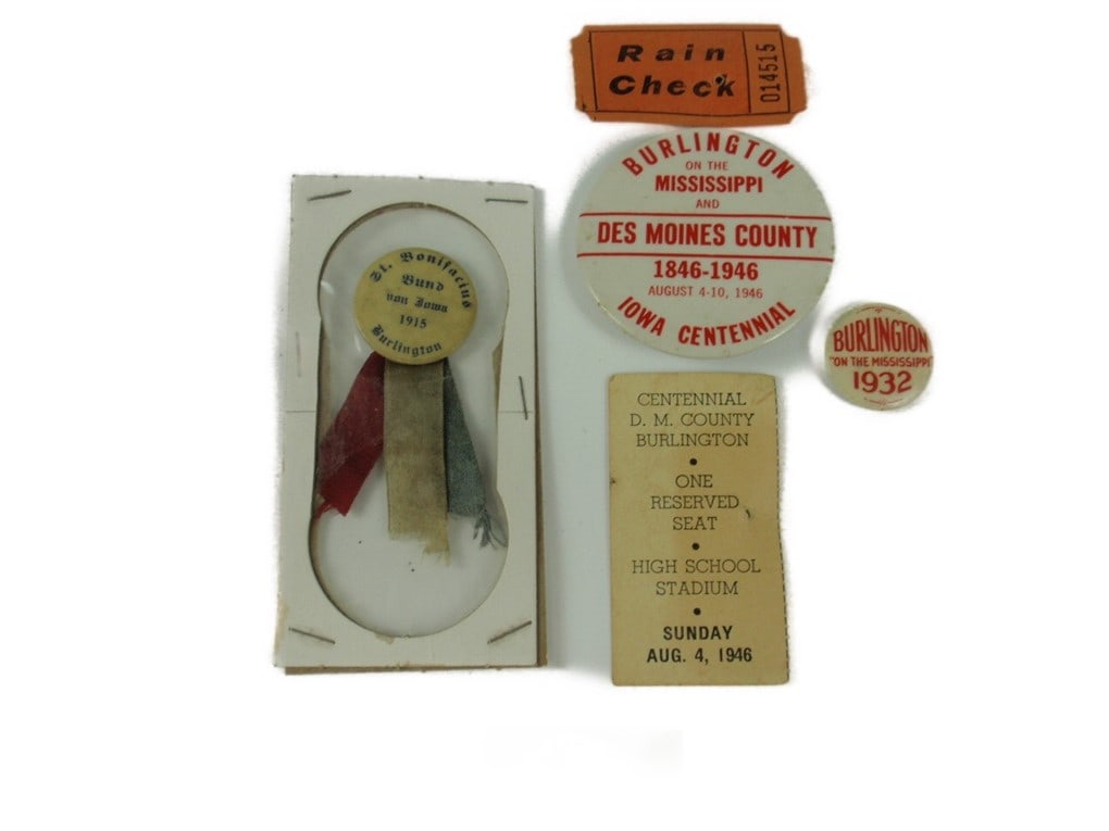 Pin Backs, 3 Vintage Burlington Iowa,  1915, 1932, 1946 VG Cond. (1 of 1)