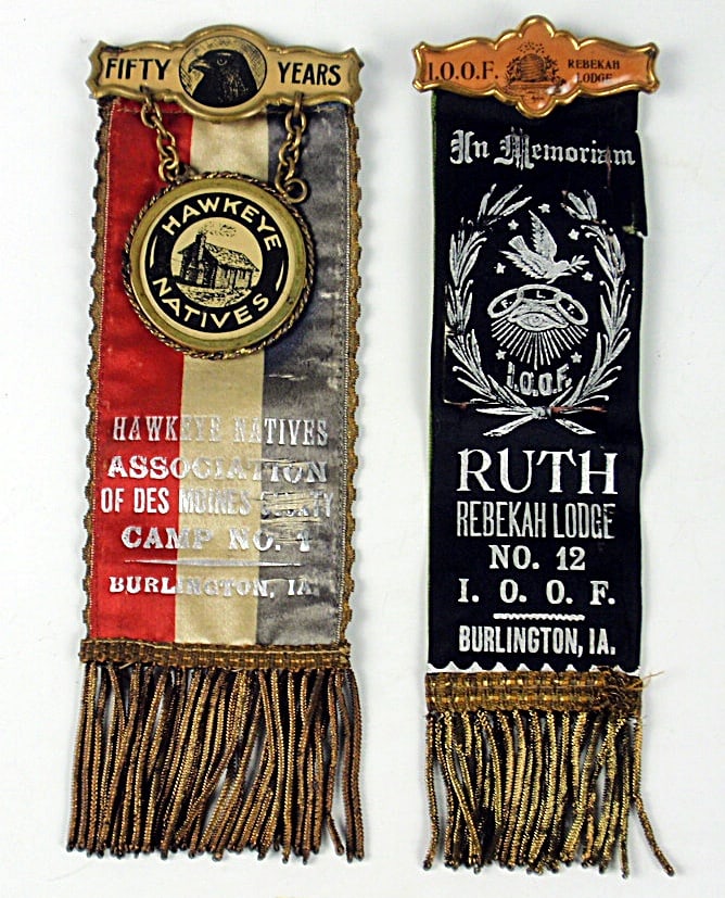 Burlington Iowa Ribbons, 2 pcs. 1 Fifty Years Hawkeye Natives Association o (1 of 2)