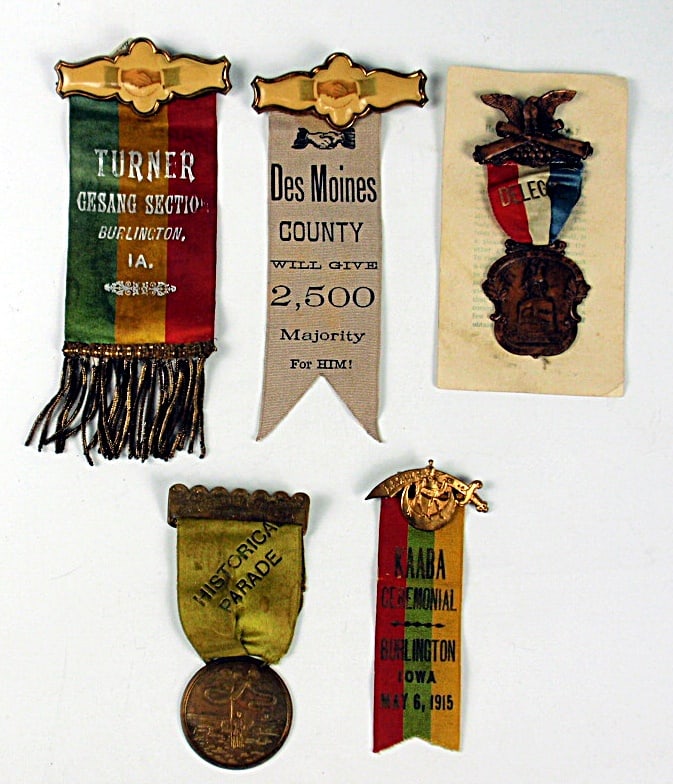 Burlington Iowa Ribbons, 5 pcs. 1 - Turner Gesang Section, Burlington IA. 1 (1 of 1)