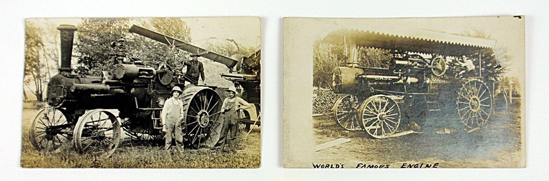 2 Real Photo Postcards, larger better images of Case steam tractors w/Azo b (1 of 2)