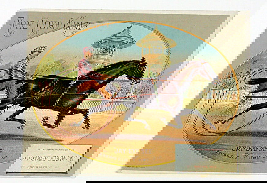 A Large J.I. Case Plow Co. trade card "The Turf King" harness racing litho (1 of 2)