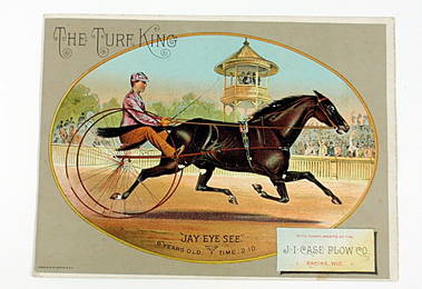 A Large J.I. Case Plow Co. trade card "The Turf King" harness racing litho