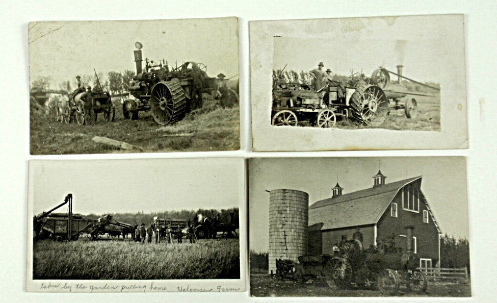 4 Real Photo Postcards, Steam Tractor & threshing scenes, mostly VG Cond, 1 (1 of 2)