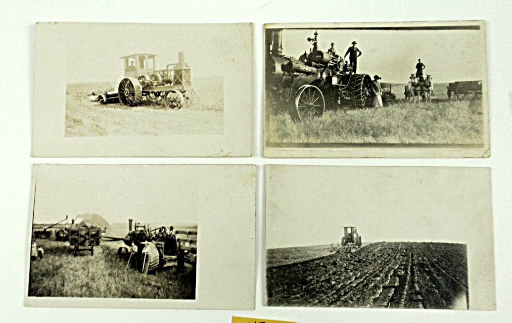 4 Real Photo Postcards, Steam tractor & Threshing scenes 2 depicting Case e (1 of 2)