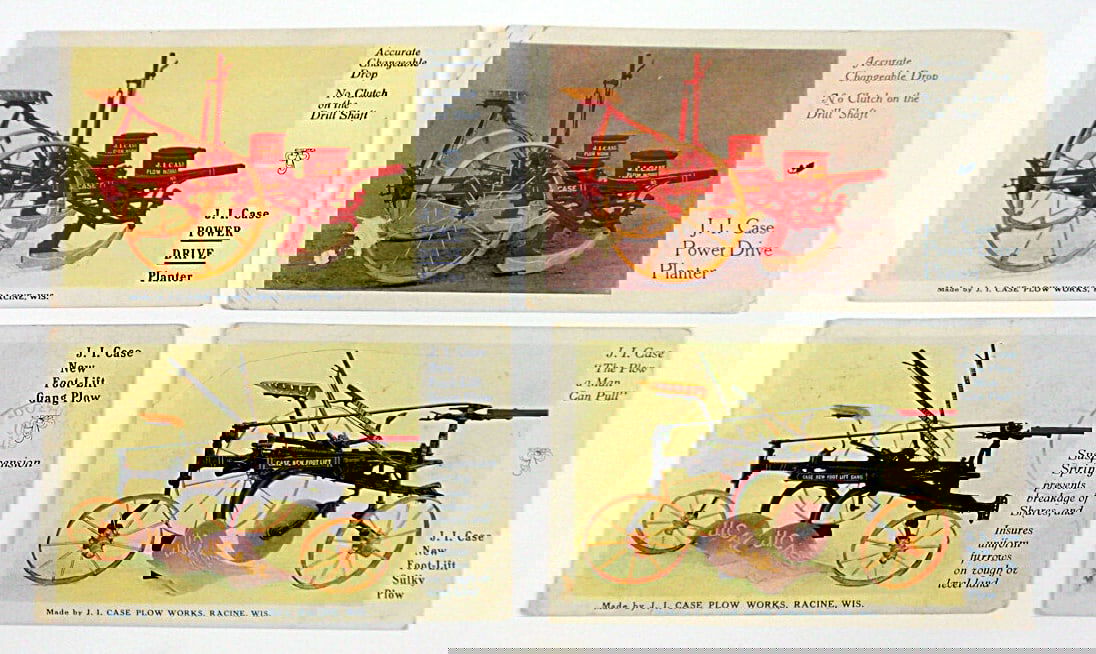 4 J.I. Case Threshing Machine Advertising Postcards (3) and a Trade Card al (1 of 2)