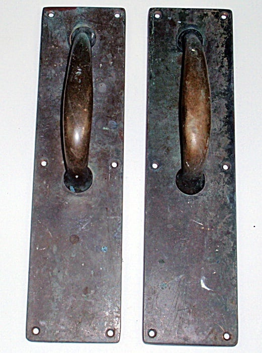 Door Pulls (2) Solid Brass, 13 1/2  L x  3 1/2 W. Good Cond. (1 of 1)