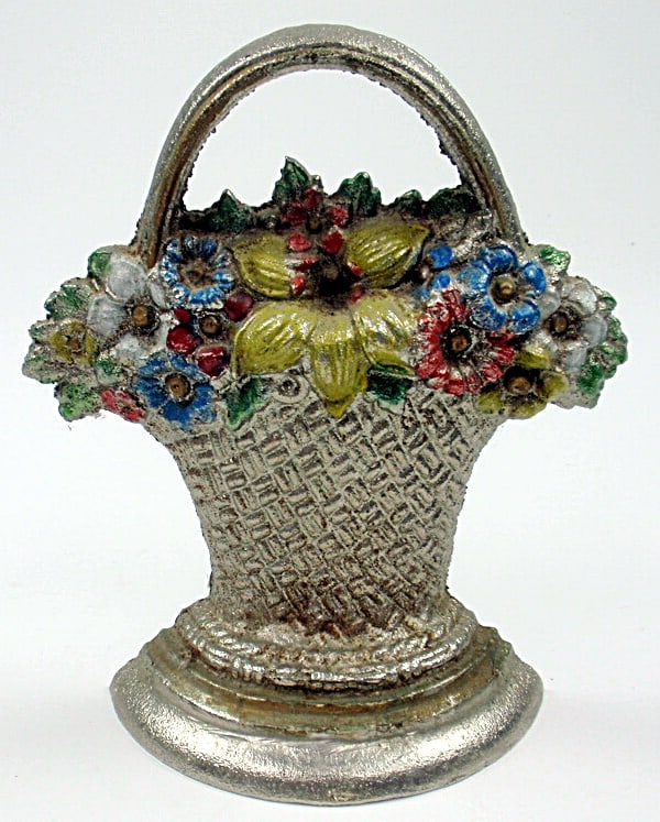 Door Stop, Cast Iron Flower Basket, 8 Inches tall. Good Cond.: Door Stop, Cast Iron Flower Basket, 8 Inches tall. Good Cond.