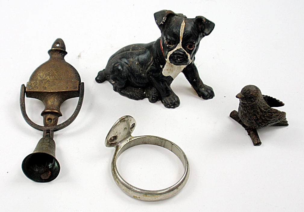Cast Collectibles, (4 pcs). Brass Door Knocker, Wal Mount Glass Holder, Sma (1 of 1)