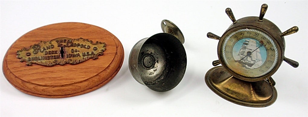 Collectible, (3 pcs), Brass Ships Wheel Thermometer, Wall Mt. Glass Holder, (1 of 1)