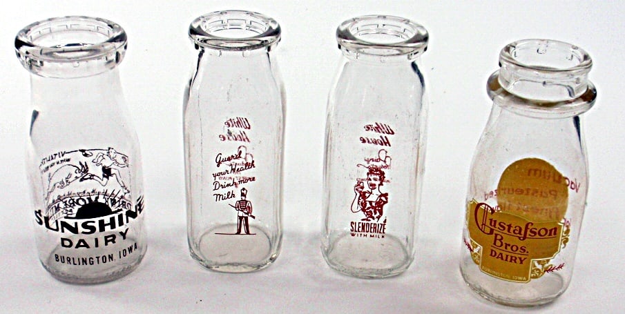 4 Burlington, IA Enameled Glass Dairy Bottles, all half-pints 2 White House (1 of 1)