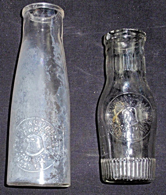 2 Burlington, IA "Hawkeye" Embossed glass bottles w/Hawk's Head trademark,: 2 Burlington, IA "Hawkeye" Embossed glass bottles w/Hawk's Head trademark, 1 w/discoloration no damage noted, larger 7"H.