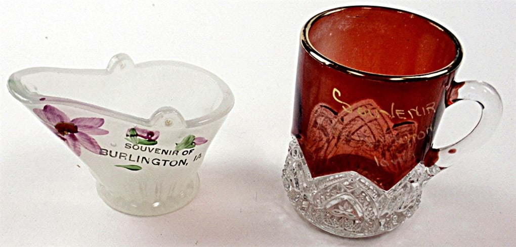 2 Burlington, IA Glass Souvenirs: Clambroth coal scuttle & ruby flashed mug (1 of 1)