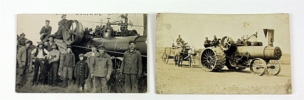 2 Real Photo Postcards, larger better images of Case steam tractors w/Azo backs, VG Cond w/corner (1 of 2)