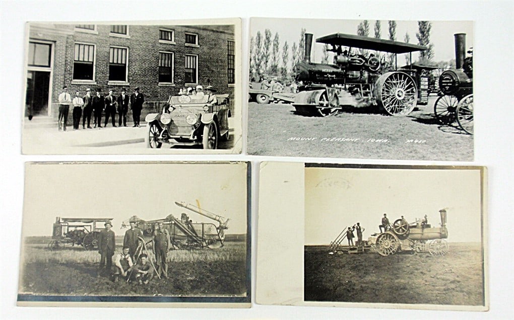 4 Real Photo Postcards, All Case equipment incl 2 threshing scenes, automobile and a later vintage (1 of 2)
