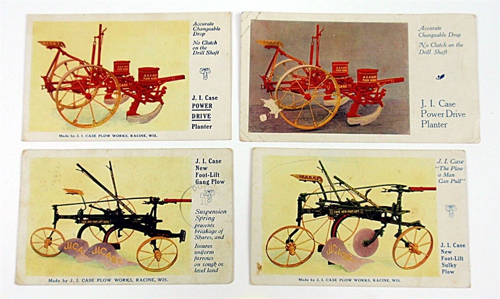 4 J.I. Case Threshing Machine Advertising Postcards (3) and a Trade Card all steam tractor images (1 of 2)