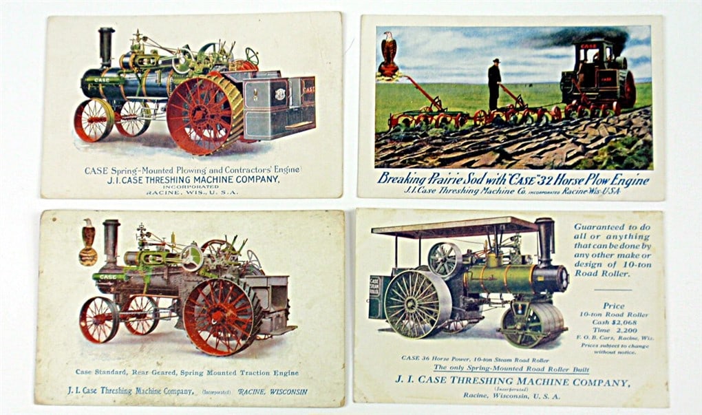 4 J.I. Case Threshing Machine Advertising Postcards all steam tractor images c.1910,  mostly VG Cond (1 of 2)