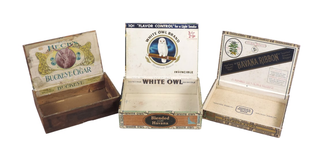 Vintage Cigar Boxes (3), White Owl Brand Blended with Havana, 10Â¢ "Flavor (1 of 3)