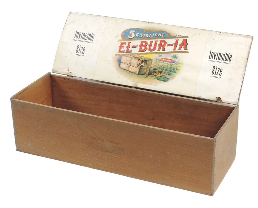 Vintage Cigar Box, El-BUR-IA, FACT No. 13 3rd DIST IA 200, Invincible Size, (1 of 3)