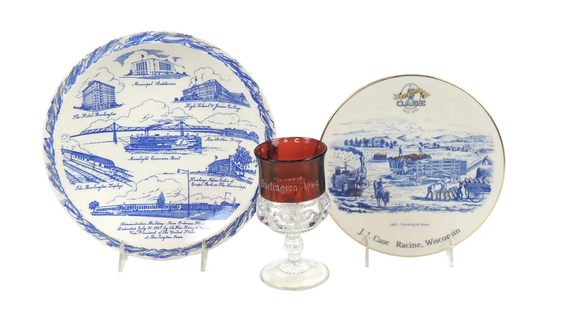 Burlington, Iowa Advertising Souvenir China (3), Burlington On The Mississi: Burlington, Iowa Advertising Souvenir China (3), Burlington On The Mississippi Made Exclusively for WYMAN & RAND FURNITURE CO., Established 1852, Burlington, Iowa, by VERNON KILNS-USA, Vernon, Califor