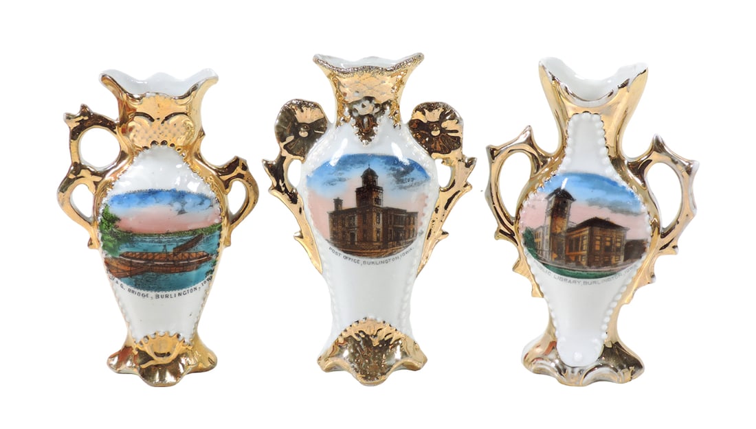 Burlington, Iowa Advertising Souvenir China (3), Post Office, B & Q Bridge (1 of 2)