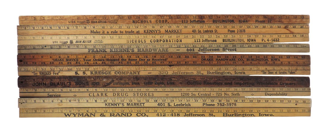 Burlington, Iowa Vintage Advertising Yardsticks (10), S.S. KRESGE COMPANY-B (1 of 2)
