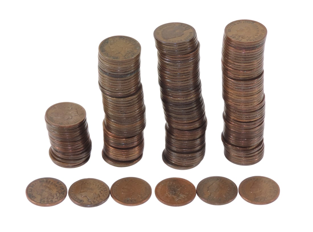 Coins (167), Indian Head Pennies, various dates 1859-1907, various conds, m (1 of 2)