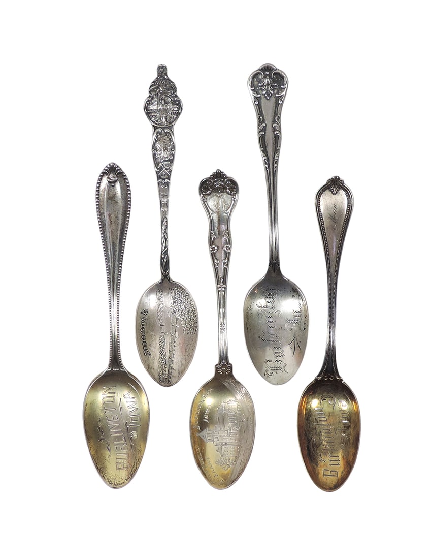 Burlington, Iowa Sterling Silver Souvenir Flatware (5), All STERLING marked (1 of 2)