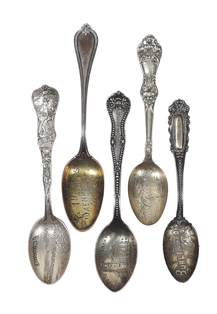 Burlington, Iowa Sterling Silver Souvenir Flatware (5), All STERLING marked (1 of 2)
