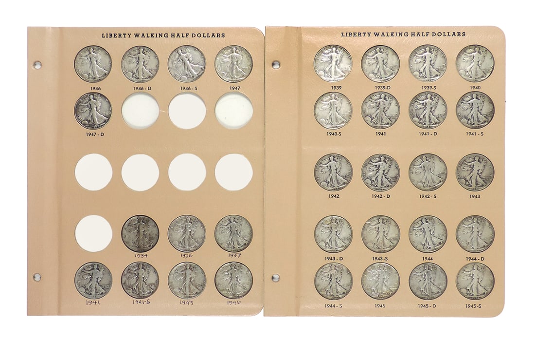 Coins, Liberty Walking Half Dollars (32), 1939-1947D, various dates & cond. (1 of 2)
