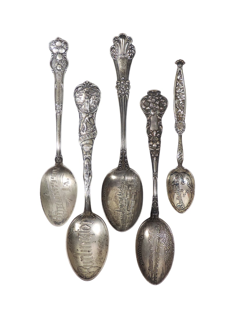 Burlington, Iowa Sterling Silver Souvenir Flatware (5), All STERLING marked (1 of 2)