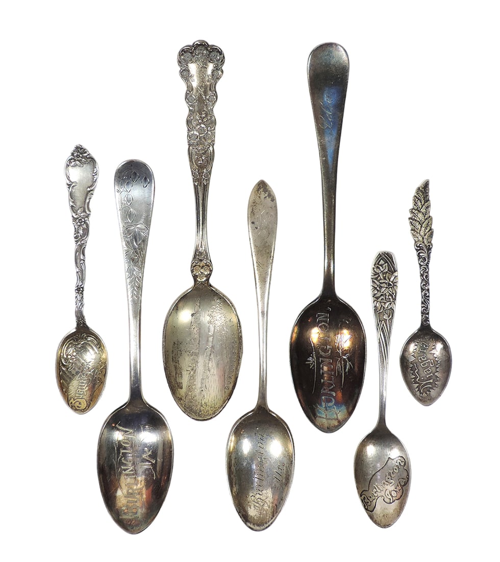 Burlington, Iowa Sterling Silver Souvenir Flatware (7), STERLING marked w/v (1 of 2)