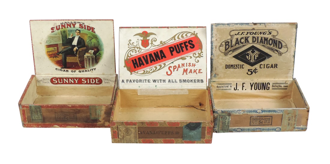 Burlington, Iowa Vintage Cigar Boxes (3), Frank Haller's Sunny Side, Burlin (1 of 3)