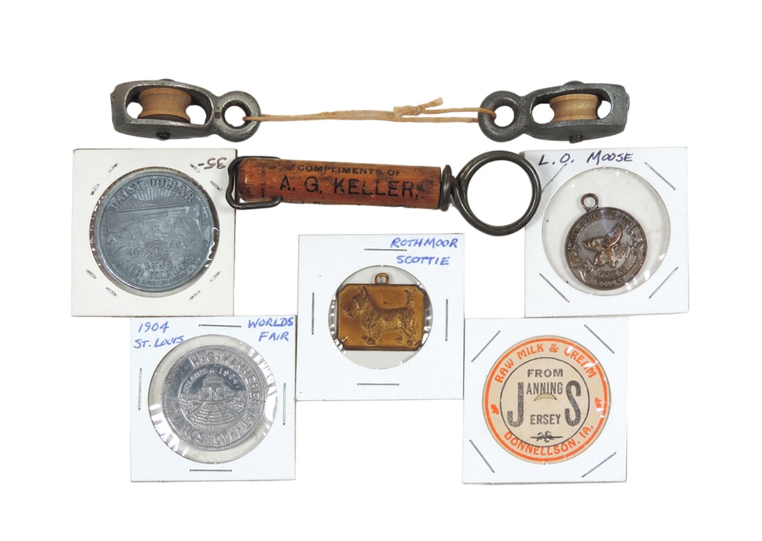 Vintage Tokens/Medals/Corkscrew (7),  Compliments of A.G. KELLER, Hotel Bar (1 of 4)