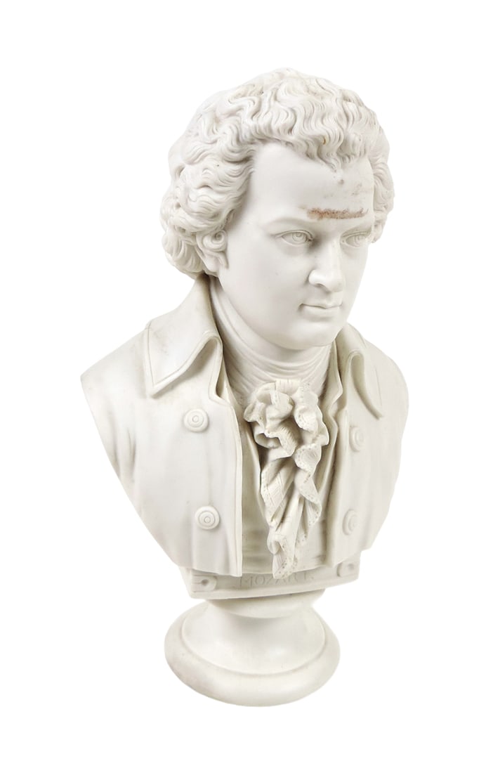 Vintage Bust of Mozart, Biscuit porcelain texture, white, matt finish, unma (1 of 3)